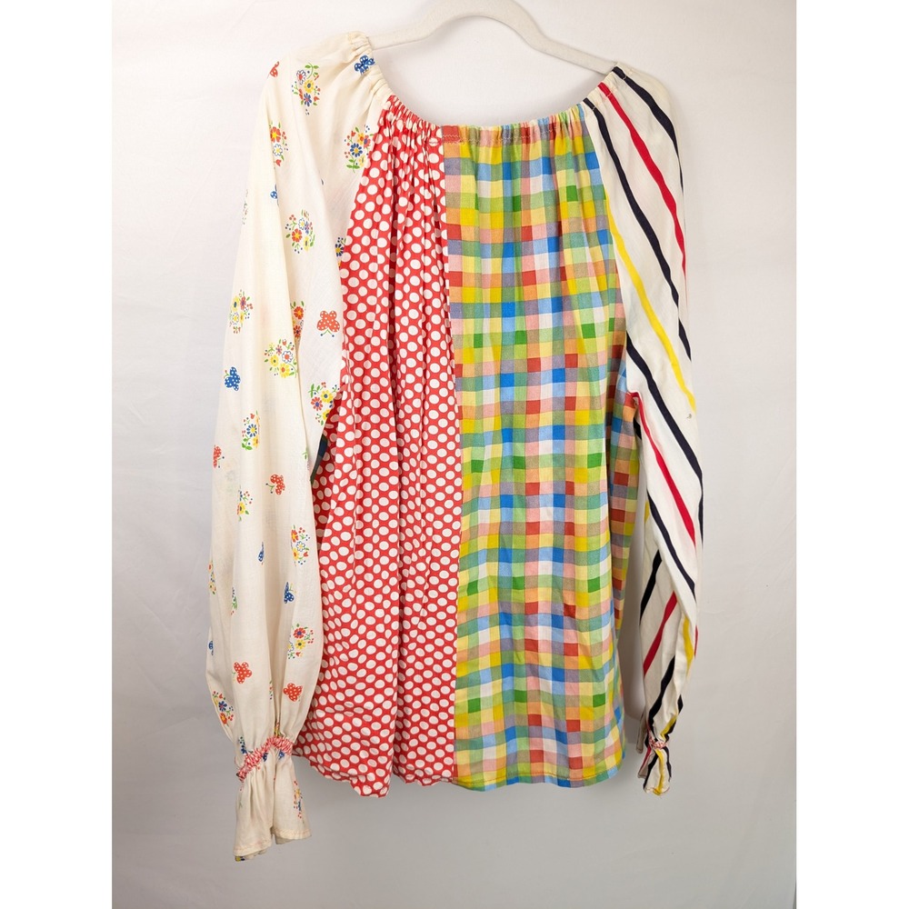 Vintage 70s Handmade Patchwork Utility Shirt Sz L Multicolor Peasant Cottagecore - Picture 7 of 9